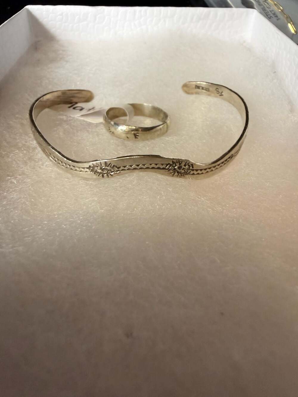North Works Sunrays Sterling Silver Bangle Cuff Bracelet with Ring - Picture 1 of 7